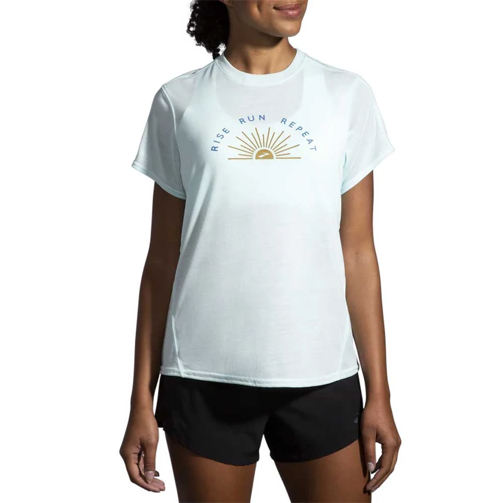 Brooks Women's Distance Graphic Short Sleeve - Ice Blue/Rise And Run 3 Brooks Women's Distance Graphic Short Sleeve - Ice Blue/Rise And Run