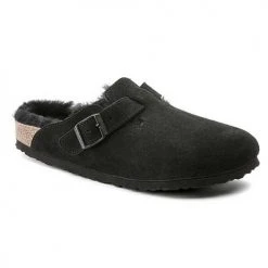 Birkenstock Boston Shearling Black Suede Leather- Regular/Wide Shoes