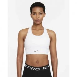 Women's Nike Swoosh Longline Bra Med Padded - White/Black Bras