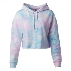 Gazelle Sports Women's She Runs Grand Rapids Script Lightweight Crop Hoodie - Tie Dye Cotton Candy/Pink Tops