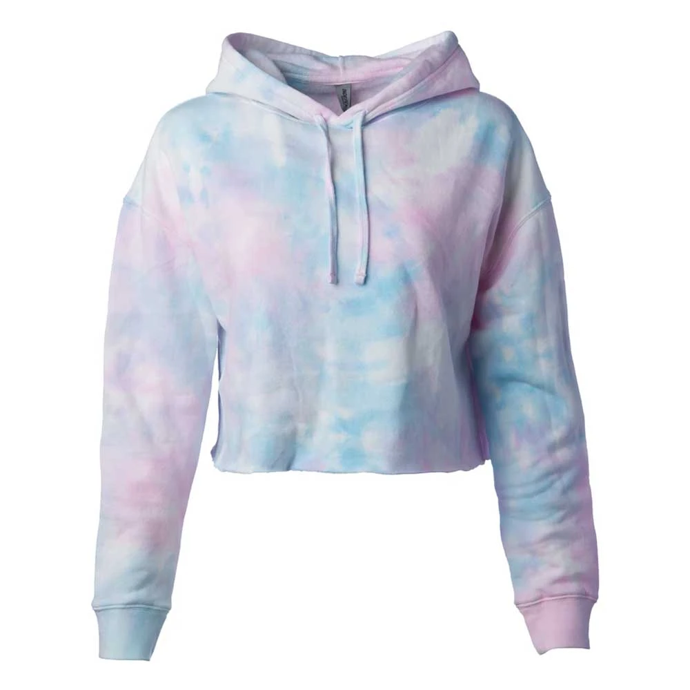 Gazelle Sports Women's She Runs Grand Rapids Script Lightweight Crop Hoodie - Tie Dye Cotton Candy/Pink Tops 2 Gazelle Sports Women's She Runs Grand Rapids Script Lightweight Crop Hoodie - Tie Dye Cotton Candy/Pink Tops