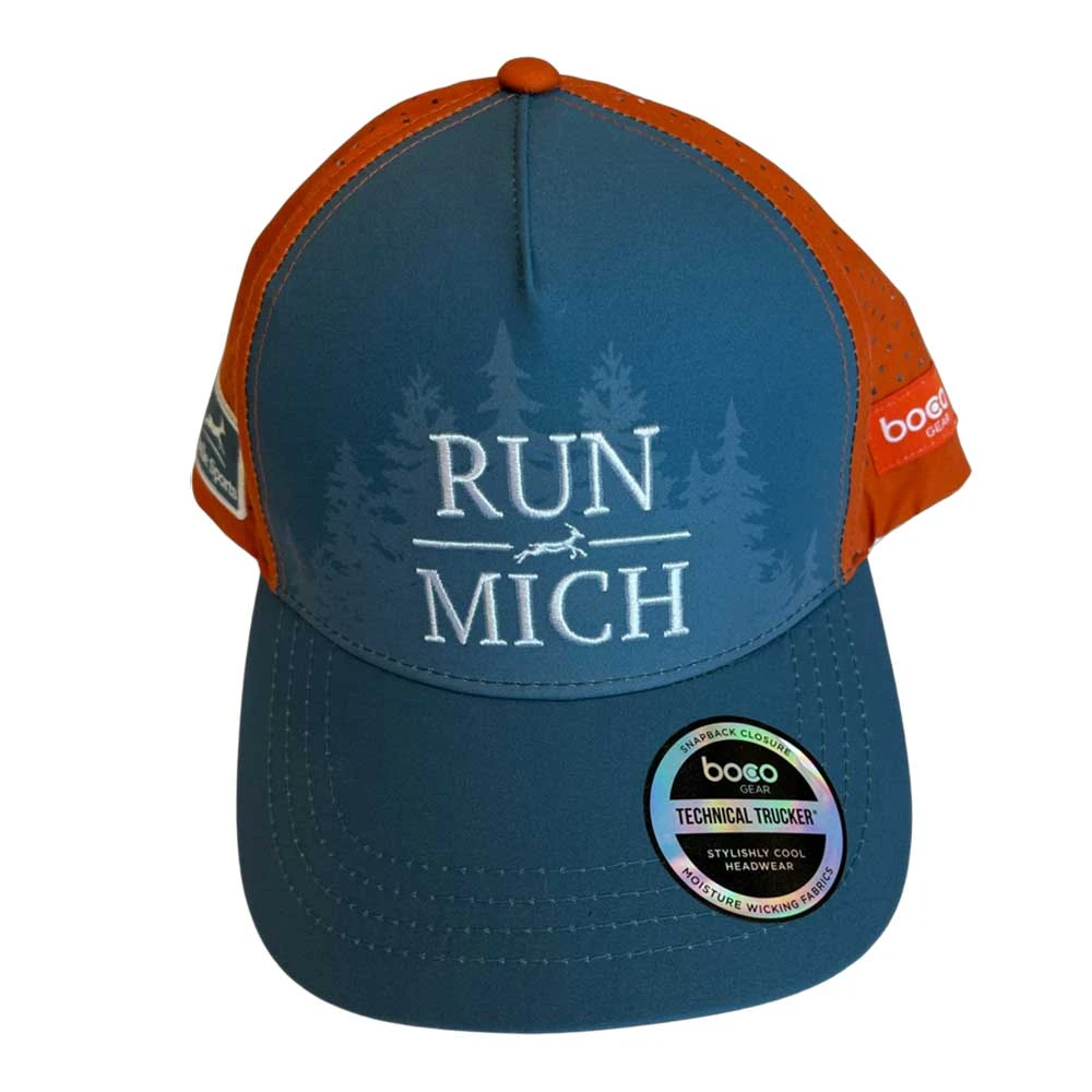 Boco Gear Women's RUN MICH Gazelle Trees Running Trucker - Blue/Burnt Orange 1 Boco Gear Women's RUN MICH Gazelle Trees Running Trucker - Blue/Burnt Orange