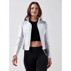 Blanc Noir Women's Leather Moto Mesh Jacket - White