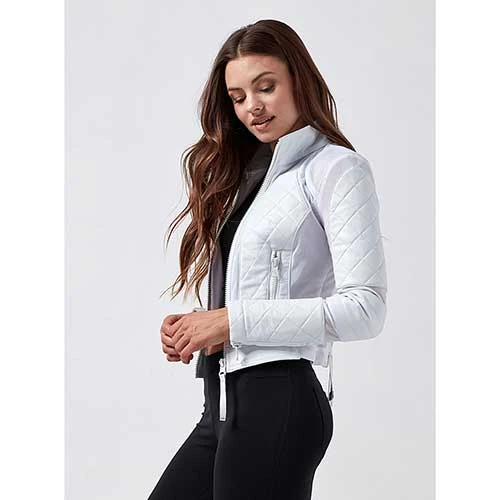 Blanc Noir Women's Leather Moto Mesh Jacket - White 3 Blanc Noir Women's Leather Moto Mesh Jacket - White