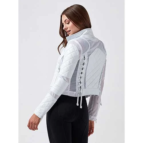 Blanc Noir Women's Leather Moto Mesh Jacket - White 4 Blanc Noir Women's Leather Moto Mesh Jacket - White
