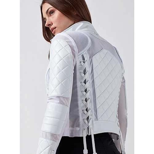 Blanc Noir Women's Leather Moto Mesh Jacket - White 5 Blanc Noir Women's Leather Moto Mesh Jacket - White