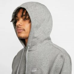 Men's Nike Sportswear Club Fleece Pullover Hoodie - Dark Grey Heather/Matte Silver/White Apparel