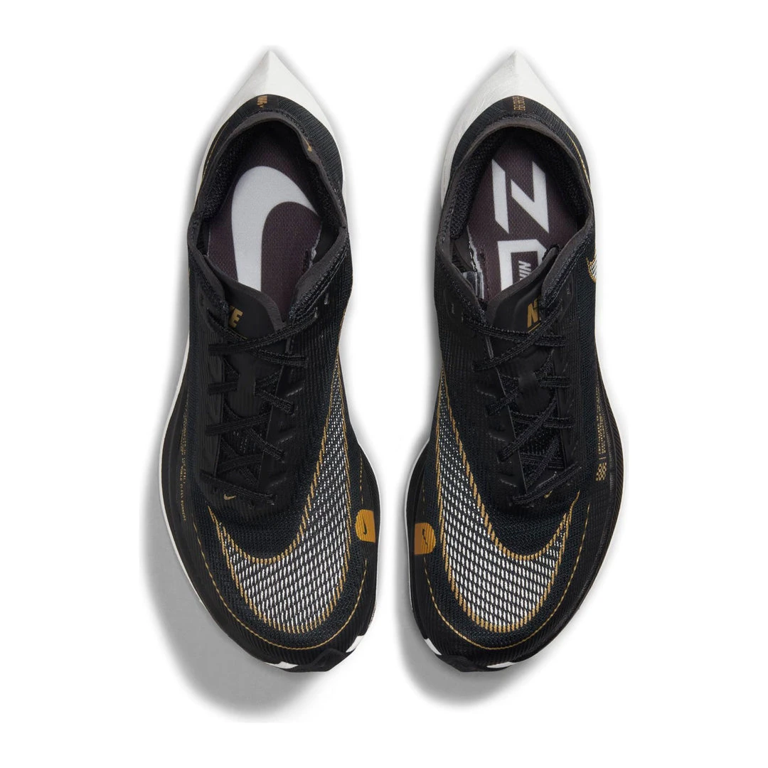 Nike Women's ZoomX Vaporfly Next % 2 Racing Shoe - Black/White/Metallic Gold Coin - Regular (B) Shoes 5 Nike Women's ZoomX Vaporfly Next % 2 Racing Shoe - Black/White/Metallic Gold Coin - Regular (B) Shoes
