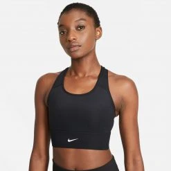 Women's Nike Swoosh Medium-Support Longline Bra - Black/White Bras