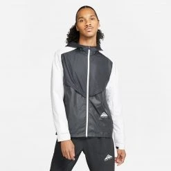 Men's Nike Windrunner Hooded Jacket - Black/Dark Smoke Grey/White/White