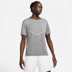 Men's Nike Dri-FIT Rise 365 Short Sleeve Running Top - Black/Heather/Reflective Silver Apparel