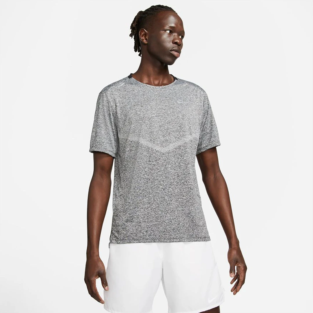Men's Nike Dri-FIT Rise 365 Short Sleeve Running Top - Black/Heather/Reflective Silver Apparel 1 Men's Nike Dri-FIT Rise 365 Short Sleeve Running Top - Black/Heather/Reflective Silver Apparel