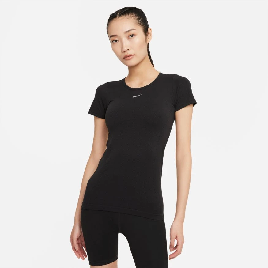 Women's Nike Dri-FIT ADV Seamless Short Sleeve Top - Black/Reflective Silver Tops 1 Women's Nike Dri-FIT ADV Seamless Short Sleeve Top - Black/Reflective Silver Tops