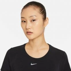 Women's Nike Dri-FIT One Luxe Short Sleeve Top - Black/Reflective Silver