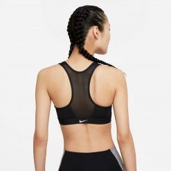 Bras Women's Nike Dri-FIT Swoosh Zip-Front Women’s Medium Support Padded Sports Bra - Black/White
