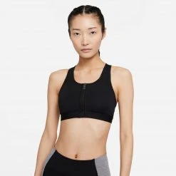 Bras Women's Nike Dri-FIT Swoosh Zip-Front Women’s Medium Support Padded Sports Bra - Black/White