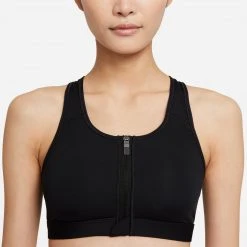 Bras Women's Nike Dri-FIT Swoosh Zip-Front Women’s Medium Support Padded Sports Bra - Black/White