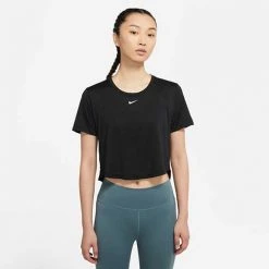 Women's Nike Dri-FIT One Standard Fit Short Sleeve Cropped Top - Black Tops