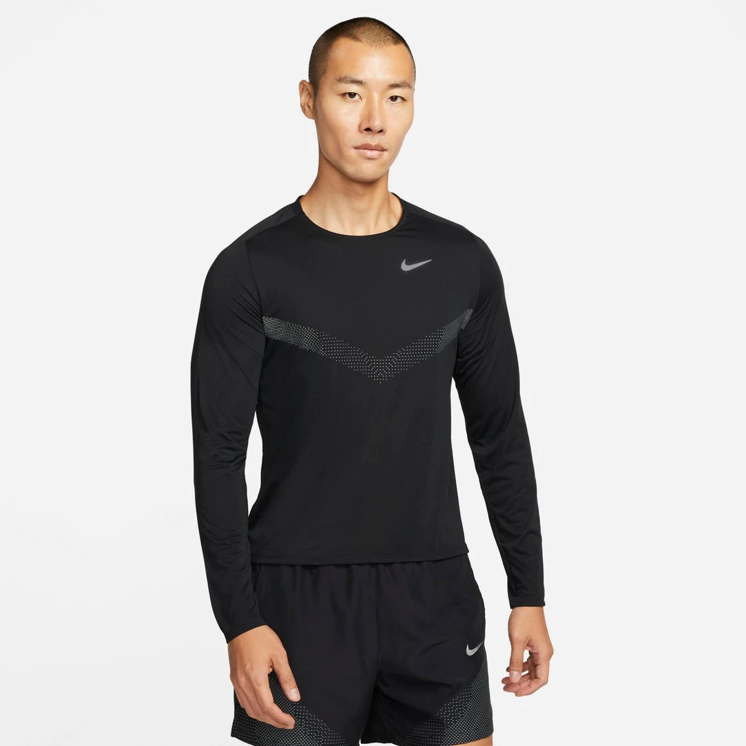 Men's Nike Dri-FIT Rise 365 Long-Sleeve Running Top - Black/Reflective Silver Apparel 1 Men's Nike Dri-FIT Rise 365 Long-Sleeve Running Top - Black/Reflective Silver Apparel