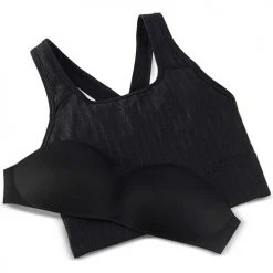 Women's Nike Dri-FIT Swoosh Medium-Support Padded Longline Printed Sports Bra - Black Tops