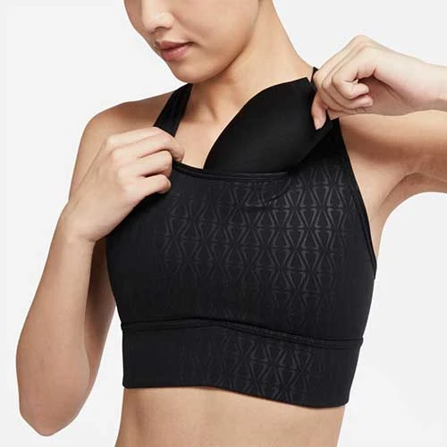 Women's Nike Dri-FIT Swoosh Medium-Support Padded Longline Printed Sports Bra - Black Tops 4 Women's Nike Dri-FIT Swoosh Medium-Support Padded Longline Printed Sports Bra - Black Tops