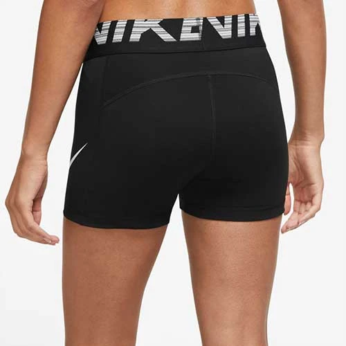 Women's Nike Pro Dri-FIT Graphic Training Shorts 3in - Black/Black/White 2 Women's Nike Pro Dri-FIT Graphic Training Shorts 3in - Black/Black/White