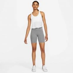 Women's Nike One Dri-FIT Breathe Standard SS Crop Tank - White/Black Tops
