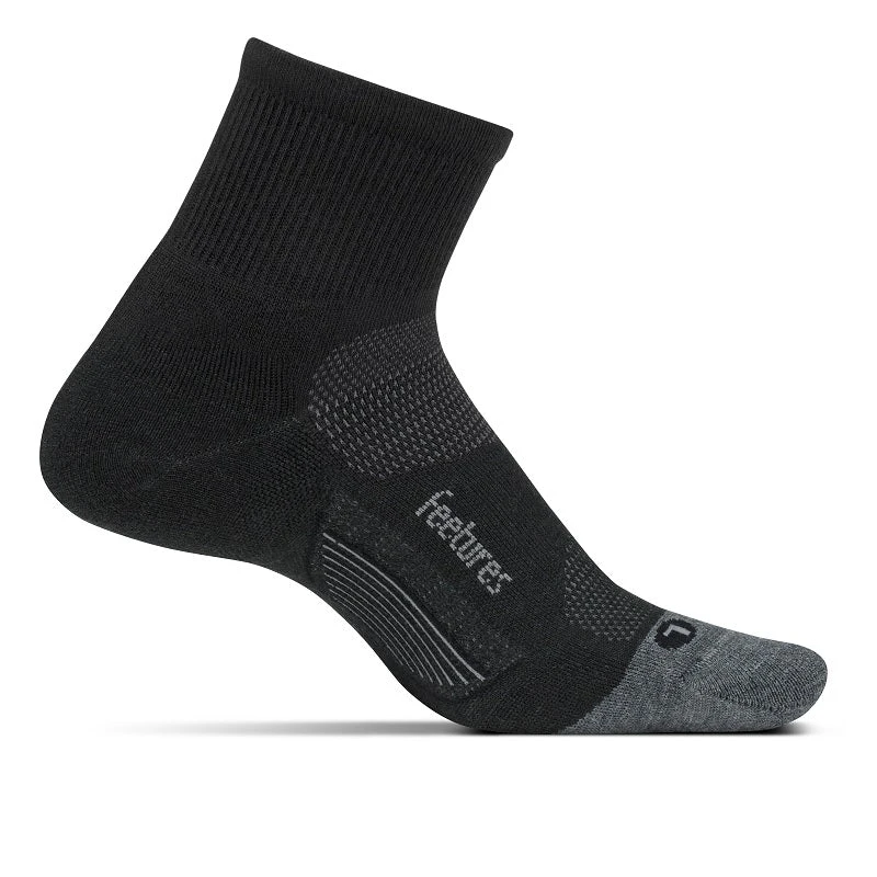 Feetures Unisex Merino 10 Ultra Light Quarter Tab Sock - Charcoal 1 Feetures Unisex Merino 10 Ultra Light Quarter Tab Sock - Charcoal