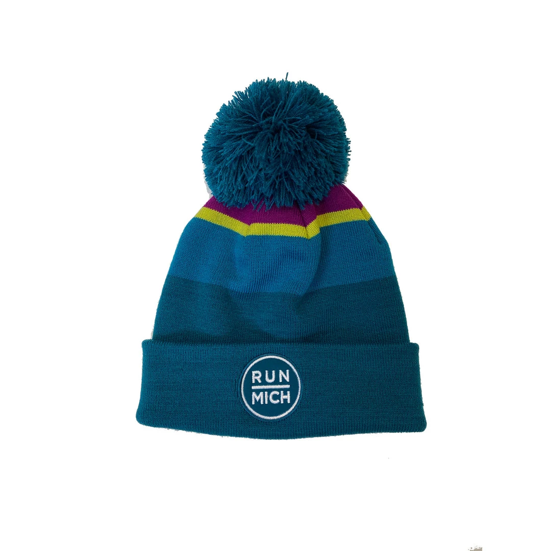 Boco Gear Unisex RUN MICH Stripe PomPom Beanie - Purple/Lime/Blue 1 Boco Gear Unisex RUN MICH Stripe PomPom Beanie - Purple/Lime/Blue