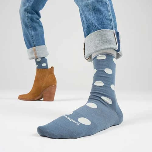 Feetures Socks Unisex Polka Dots Ultra Light Crew Sock - Vintage Blue 4 Feetures Socks Unisex Polka Dots Ultra Light Crew Sock - Vintage Blue