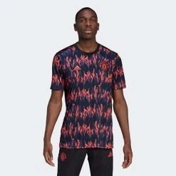 Adidas Men's Manchester United 21/22 Pre Match Jersey - Black/Shock Red Sustainability 9 Adidas Men's Manchester United 21/22 Pre Match Jersey - Black/Shock Red Sustainability