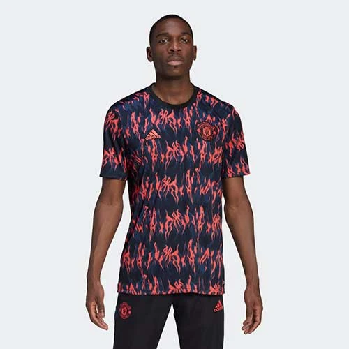 Adidas Men's Manchester United 21/22 Pre Match Jersey - Black/Shock Red Sustainability 3 Adidas Men's Manchester United 21/22 Pre Match Jersey - Black/Shock Red Sustainability