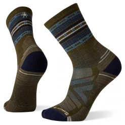 Smartwool Socks Men's Performance Hike Light Cushion Spiked Stripe Crew Sock - Military Olive