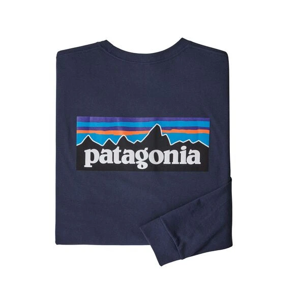 Patagonia Apparel Men's Long Sleeved P-6 Logo Responsibili-Tee Shirt - Classic Navy 1 Patagonia Apparel Men's Long Sleeved P-6 Logo Responsibili-Tee Shirt - Classic Navy