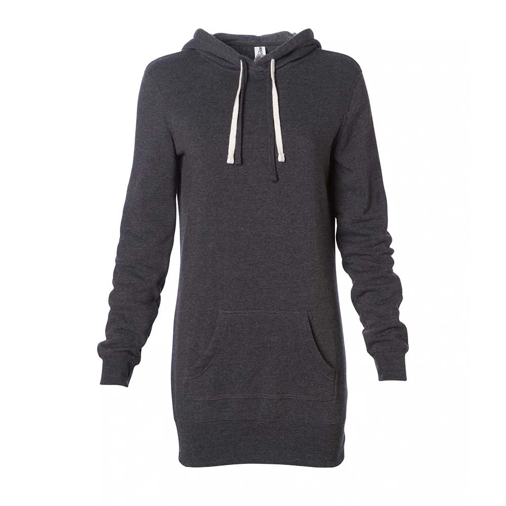 Gazelle Sports Women's She Runs Script + Heart On Sleeve Midweight Special Blend Hooded Pullover Dress - Carbon/Pink Dresses & Skirts 2 Gazelle Sports Women's She Runs Script + Heart On Sleeve Midweight Special Blend Hooded Pullover Dress - Carbon/Pink Dresses & Skirts