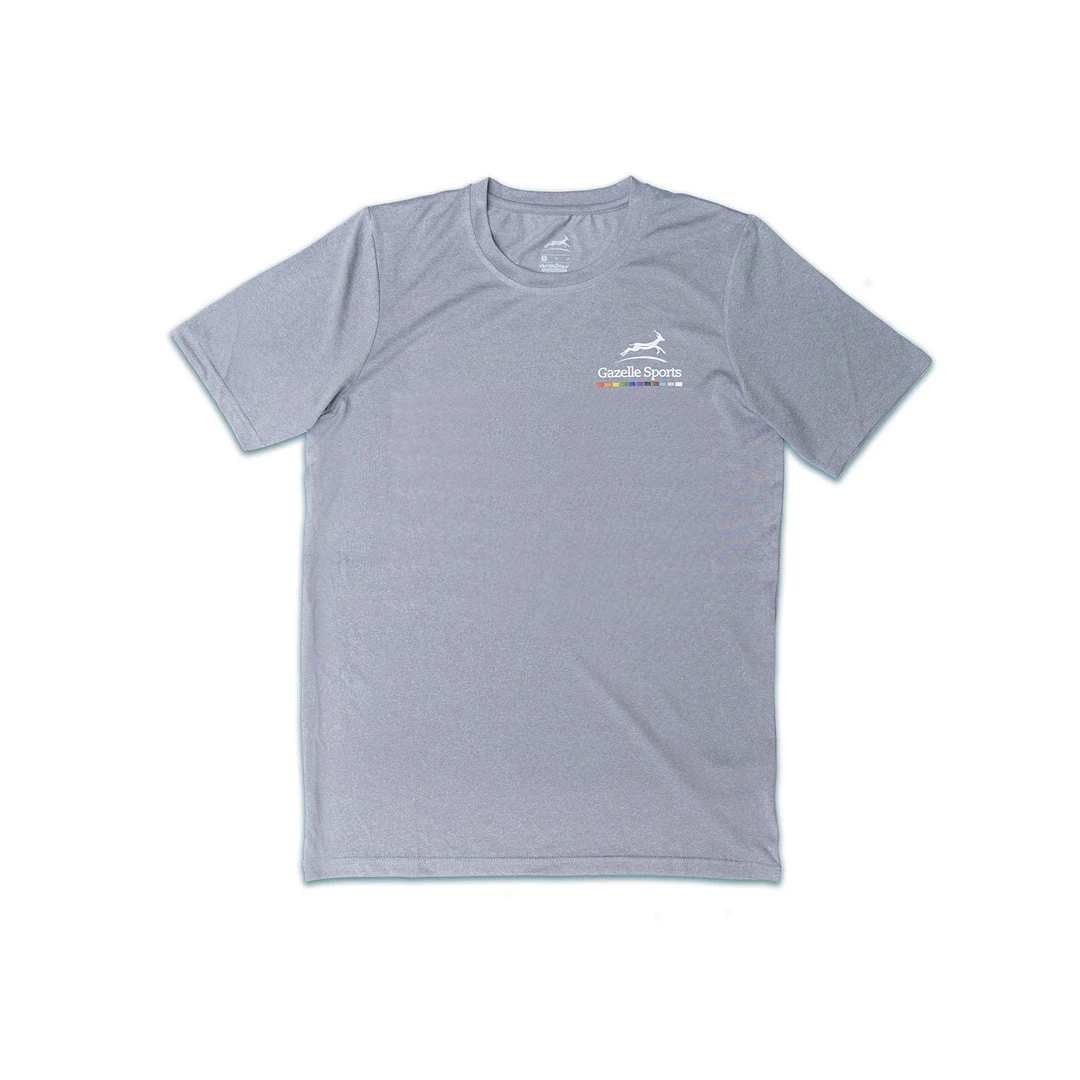 Gazelle Sports Apparel Unisex Run With Pride Short Sleeve Melange Shirt - Heather Grey 1 Gazelle Sports Apparel Unisex Run With Pride Short Sleeve Melange Shirt - Heather Grey