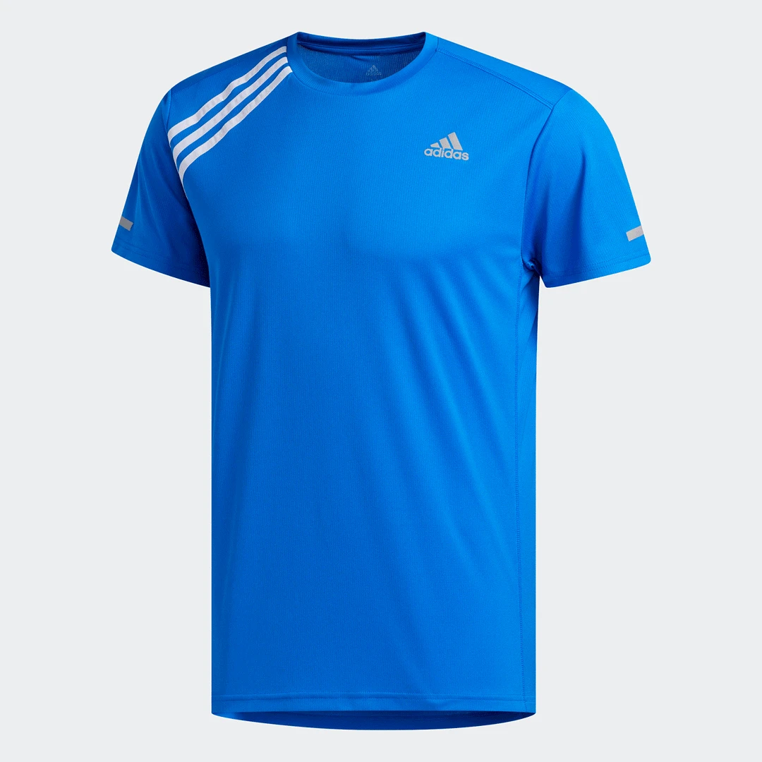 Adidas Tops Men's Run It 3-Stripes Tee - Glow Blue/White 1 Adidas Tops Men's Run It 3-Stripes Tee - Glow Blue/White
