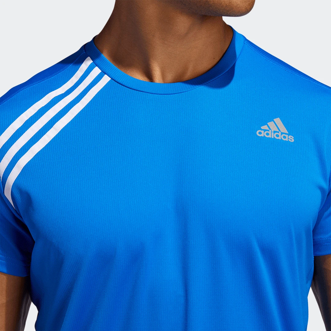 Adidas Tops Men's Run It 3-Stripes Tee - Glow Blue/White 5 Adidas Tops Men's Run It 3-Stripes Tee - Glow Blue/White