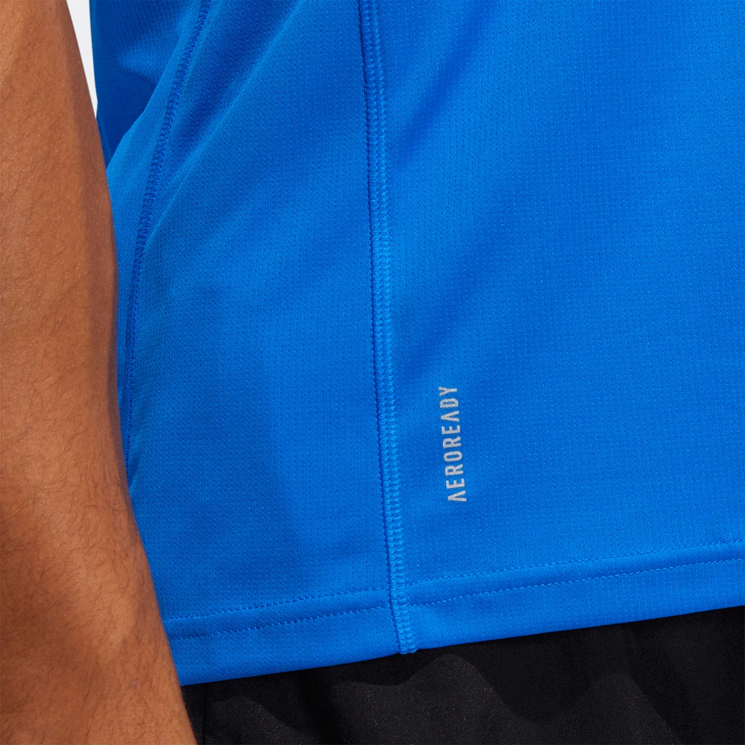 Adidas Tops Men's Run It 3-Stripes Tee - Glow Blue/White 6 Adidas Tops Men's Run It 3-Stripes Tee - Glow Blue/White