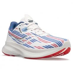 Saucony Women's Guide 15 Running Shoe - White/Red/Blue - Regular (B)