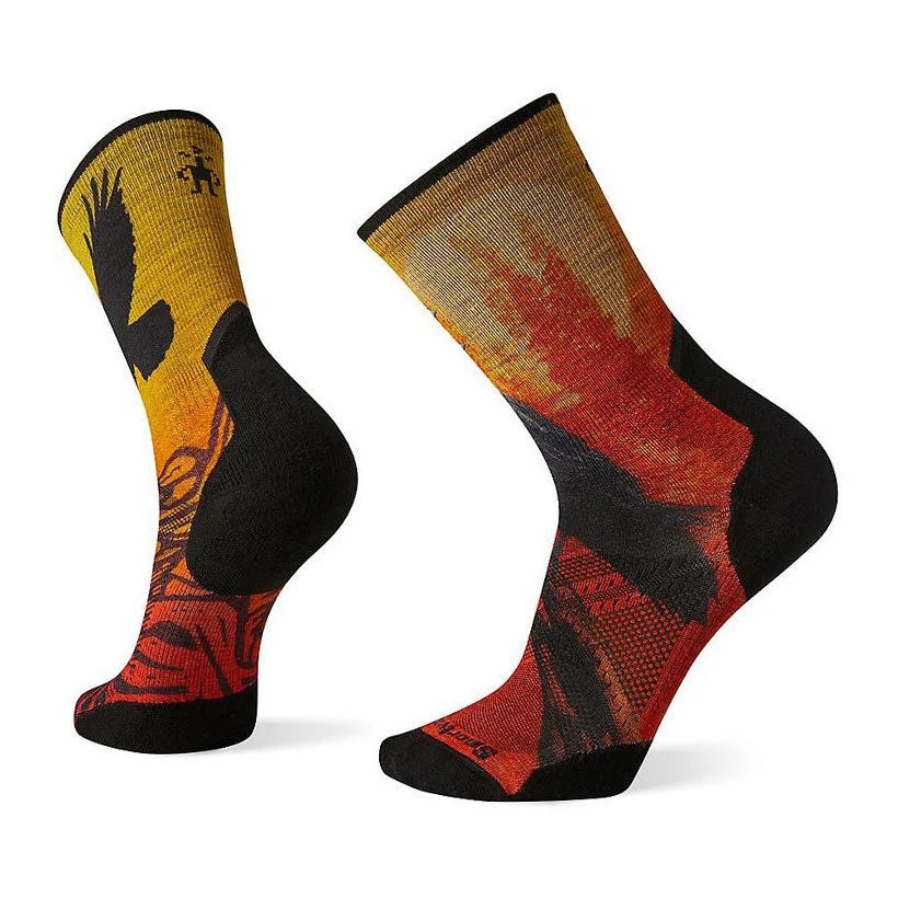 Smartwool Men's Athlete Edition Run Raven Print Crew Socks - Tandoori Orange 1 Smartwool Men's Athlete Edition Run Raven Print Crew Socks - Tandoori Orange