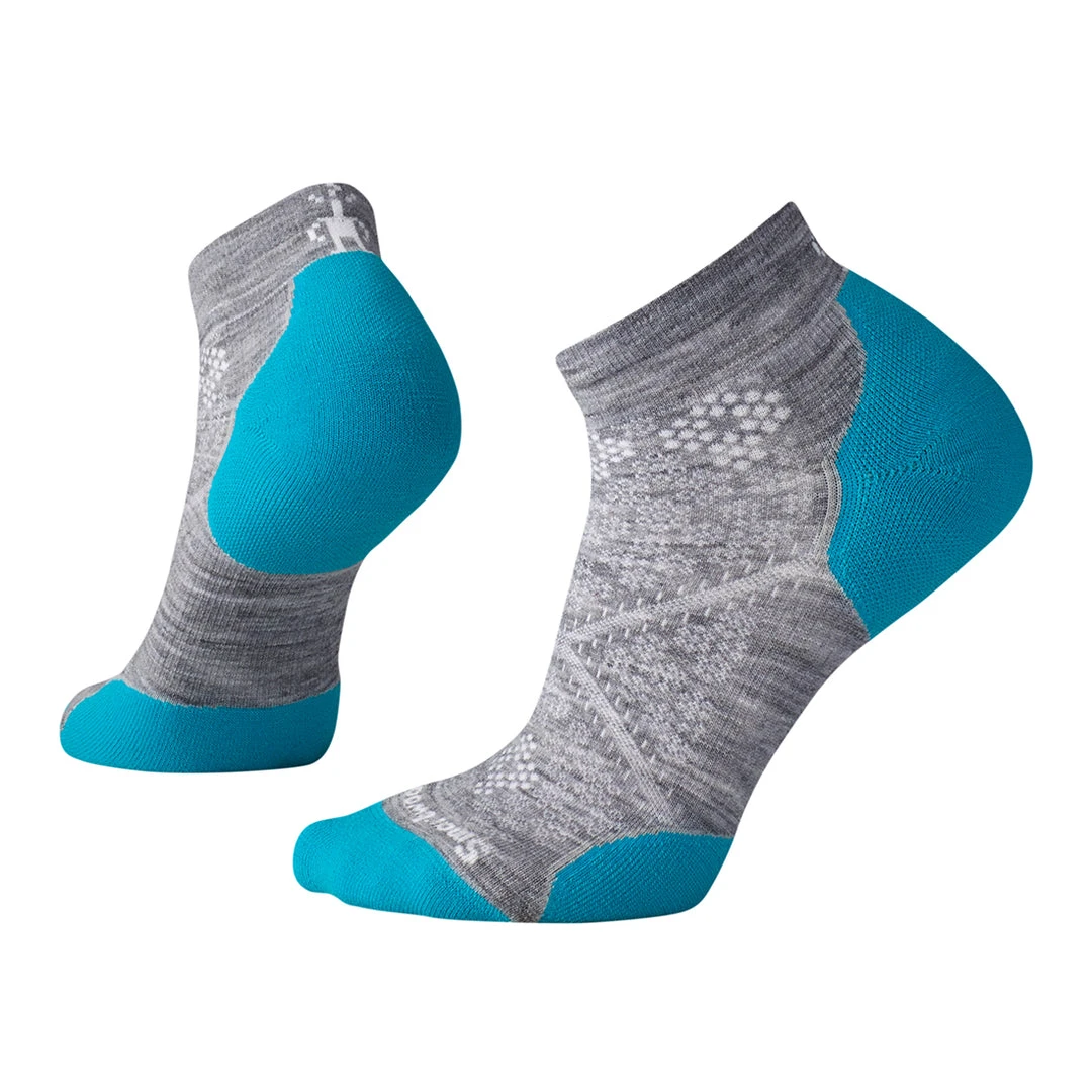 Smartwool Women's Performance Run Targeted Cushion Low Cut Socks - Light Grey/Capri Blue 1 Smartwool Women's Performance Run Targeted Cushion Low Cut Socks - Light Grey/Capri Blue
