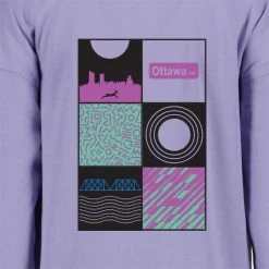 Gazelle Sports Women's She Runs Vertical Script With Collage Drop Shoulder Beach Fleece Crew - Orchid/Black Tops