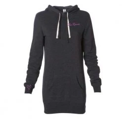 Gazelle Sports Women's She Runs Script + Heart On Sleeve Midweight Special Blend Hooded Pullover Dress - Carbon/Pink Dresses & Skirts