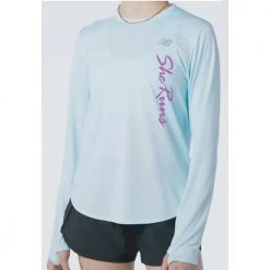 New Balance Tops Women's She Runs Vertical Script With Collage Accelerate Long Sleeve - Pale Blue Chill/Pink