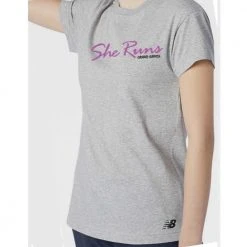 New Balance Women's She Runs Grand Rapids Script Relentless Crew - Athletic Grey Heather/Pink Tops