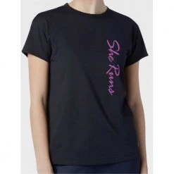 New Balance Women's She Runs Vertical Script With Collage Relentless Crew - Black Multi/Pink Tops