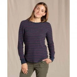 Toad And Co Women's Foothill Long Sleeve Crew - True Navy Foothill Stripe Tops
