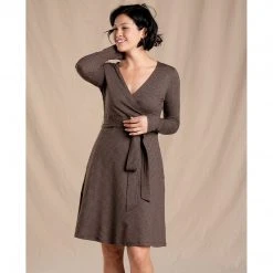 Toad And Co Women's Cue Wrap Long Sleeve Dress - Chesnut Houndstooth Print