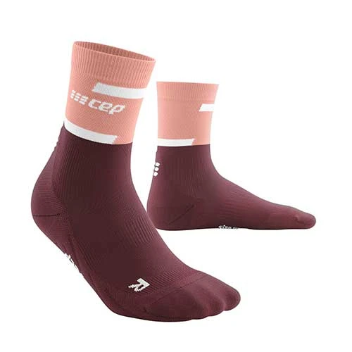 CEP Women's The Run Compression Mid Cut Socks 4.0 - Rose/Dark Red 1 CEP Women's The Run Compression Mid Cut Socks 4.0 - Rose/Dark Red